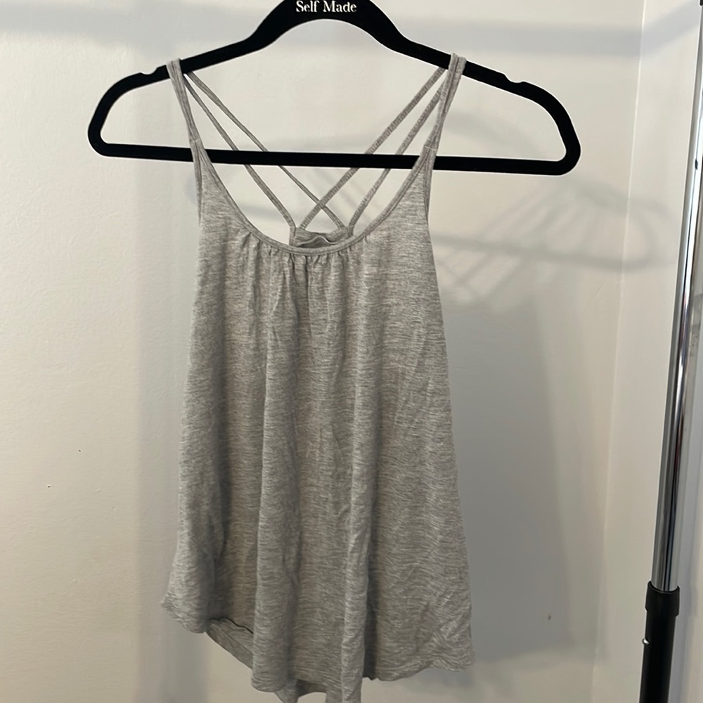 Loft gray tank, criss cross back, size S
